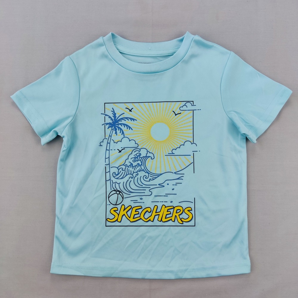 Skechers T-Shirt Kids 3T Blue Graphic Beach Sun Palm Tree Short Sleeve Tee